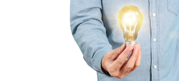 Mão Segurar Lâmpada Iluminada Ideia Conceito Inspiração Inovação — Fotografia de Stock