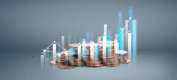 Graph Stock Market Pile Coins Stacks Investment Saving Concept — Stock Photo, Image