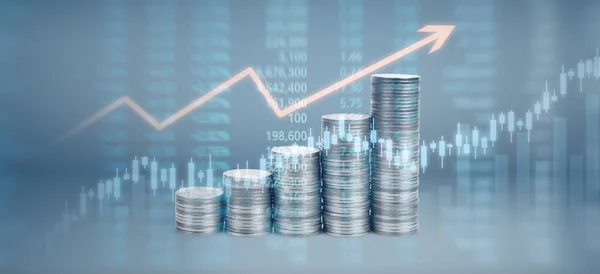 Graph Stock Market Pile Coins Stacks Investment Saving Concept — Stock Photo, Image