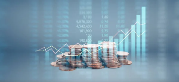 Graph Stock Market Pile Coins Stacks Investment Saving Concept — Stock Photo, Image