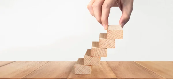 Hand Liken Person Stepping Toy Staircase Wood — Stock Photo, Image