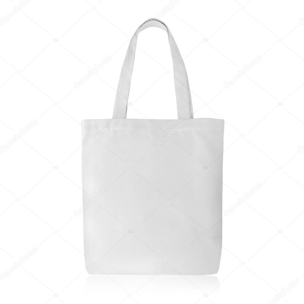 Eco Friendly White Colour Fashion Canvas Tote Bag Isolated on White Background. Reusable Bag for Groceries and Shopping. Design Template for Mock-up. Front View