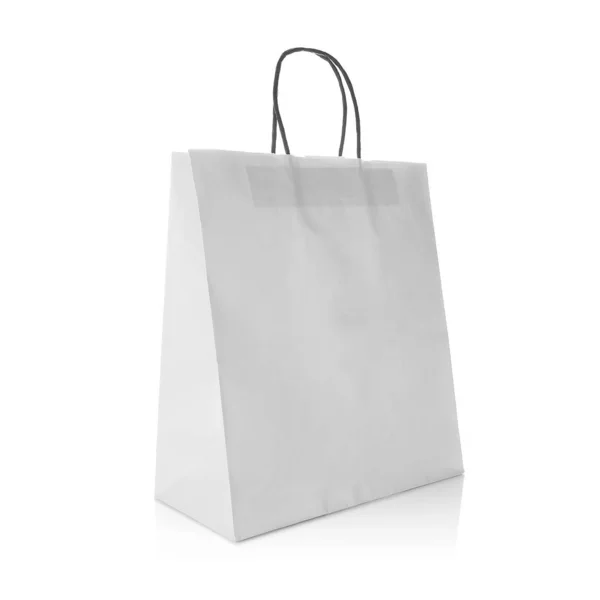 White Eco Friendly Paper Bag Handle Isolated White Background Reusable — Stock Photo, Image