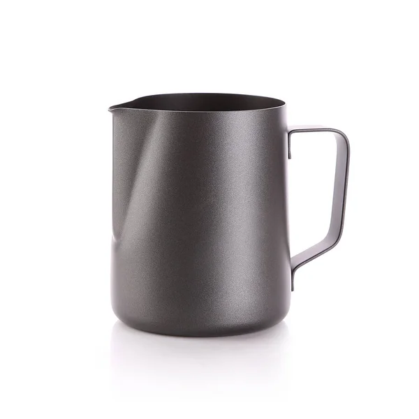 Frostad Yta Rostfritt Stål Mjölkskumning Pitcher Cup Med Handtag Isolerad — Stockfoto