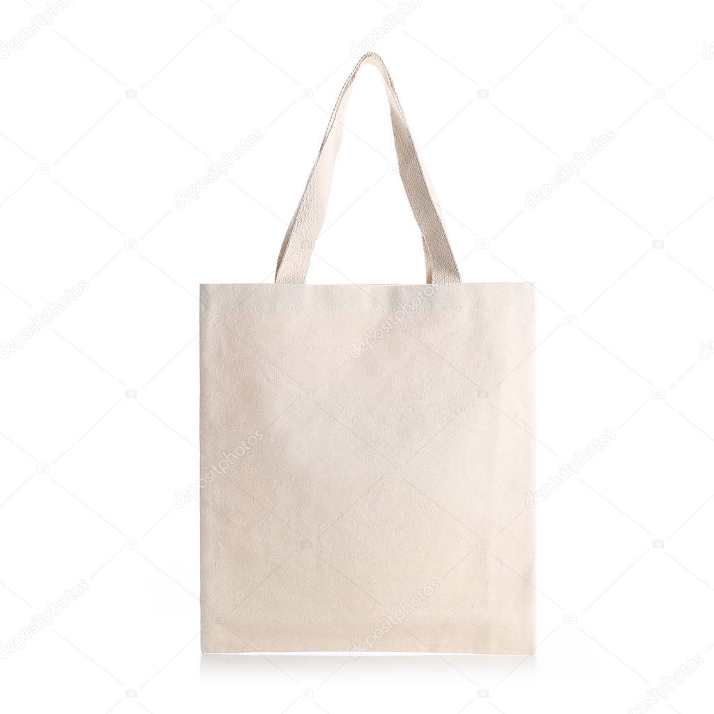 Eco Friendly Beige Colour Fashion Canvas Tote Bag Isolated on White Background. Reusable Bag for Groceries and Shopping. Design Template for Mock-up. Front View