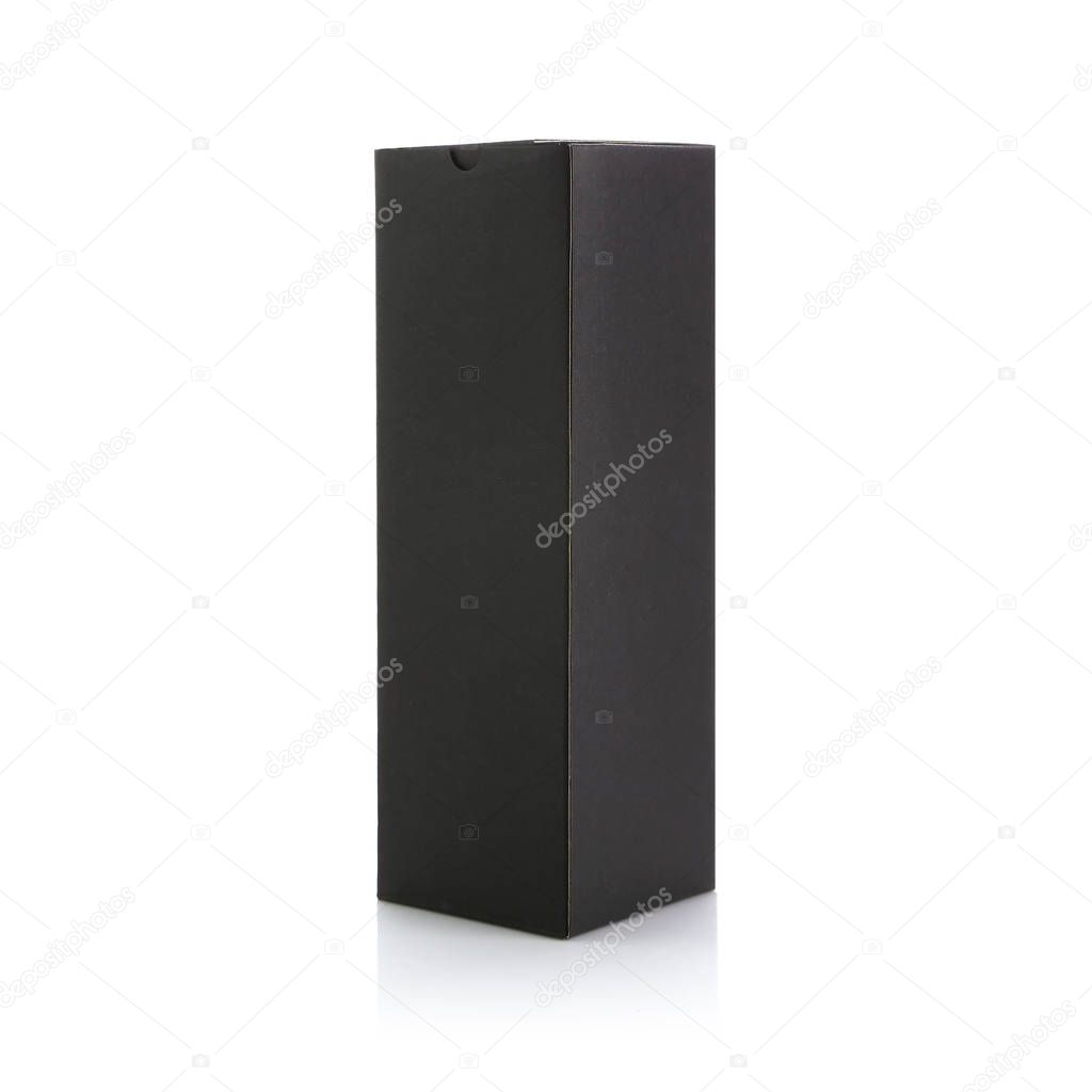Black Rectangular Paper Box Packaging In Matt Surface Isolated on White Background. Design Template for Mock-up, Branding, Advertise etc. Front view and Side view