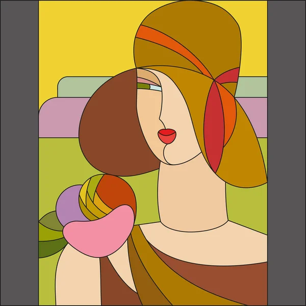 Modèle de femme à la mode. Motif géométrique vectoriel art déco. Modèle de vitrail art déco . — Image vectorielle