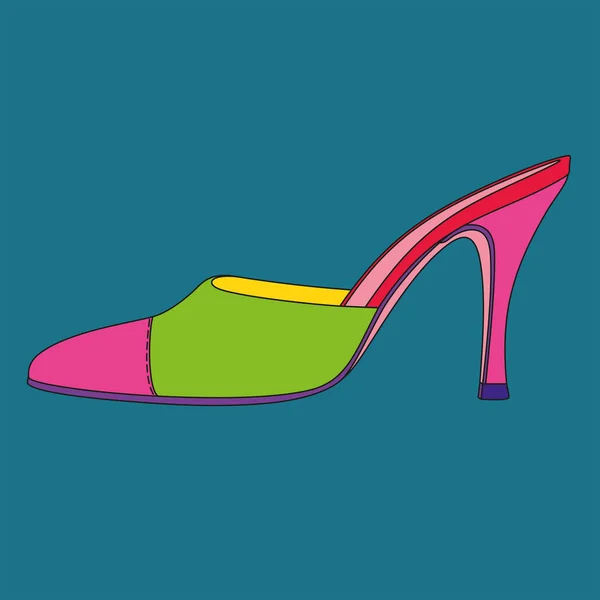 Hoge hak muildieren. Pop art afbeelding. Afbeelding van de schoen. Geïllustreerde fashion woordenboek. — Stockvector