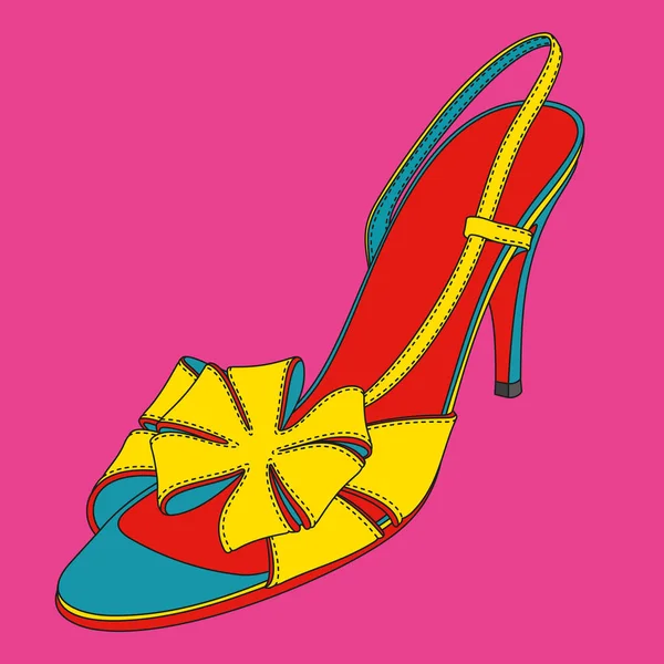 Сандалии диско на высоком каблуке. Изображение поп-арта Изображение обуви . — стоковый вектор