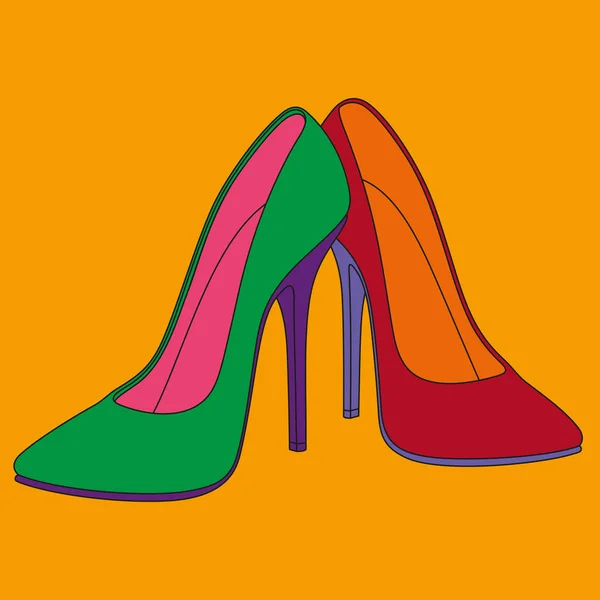 Stiletto-High Heels. Popart-Schuh-Image. — Stockvektor