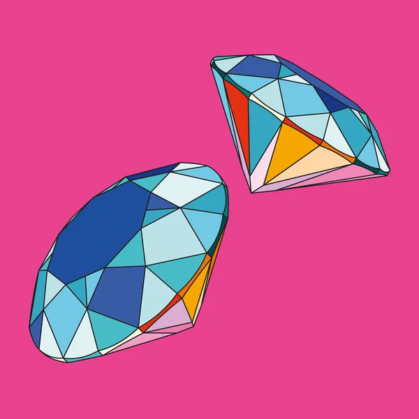 Deux diamants sur fond de couleur. Image pop art. Dictionnaire de mode illustré . — Image vectorielle