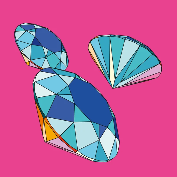 Trois diamants sur fond de couleur. Image Pop art . — Image vectorielle