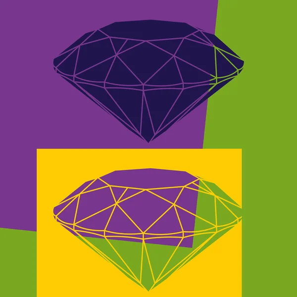 Deux diamants sur fond de couleur. Image Pop art . — Image vectorielle