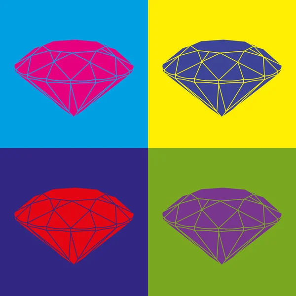 Quatre diamants de couleur sur fond de couleur. Image Pop art . — Image vectorielle