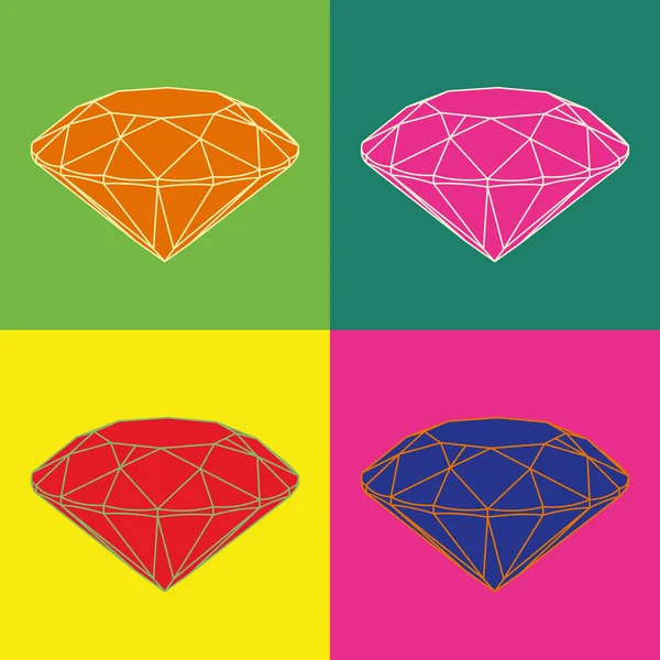 Quatre diamants de couleur sur fond de couleur. Image Pop art . — Image vectorielle