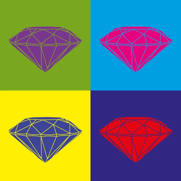 Vier farbige Diamanten auf farbigem Hintergrund. Popart-Image. — Stockvektor