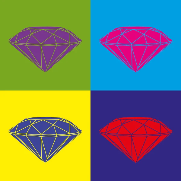 Quatre diamants de couleur sur fond de couleur. Image Pop art . — Image vectorielle