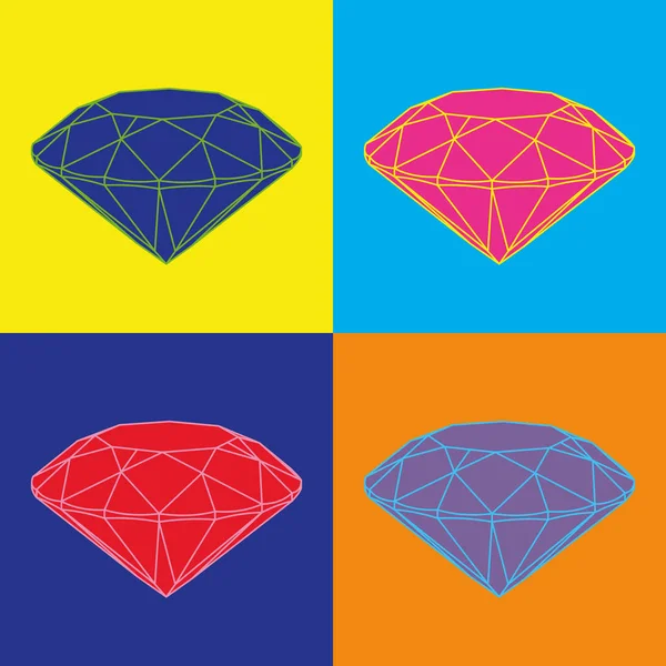 Quatre diamants de couleur sur fond de couleur. Image Pop art . — Image vectorielle