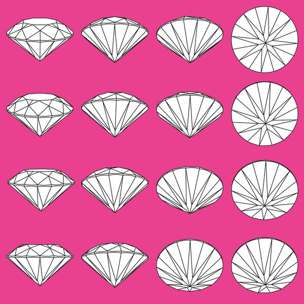 Set of diamonds from different angles. Brilliant cut.