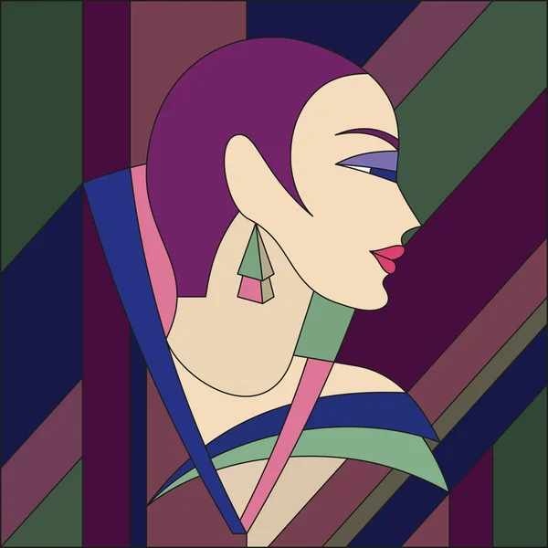 Moda Bayan modeli. Art deco vektör renkli geometrik desen. Art deco vitray desen.