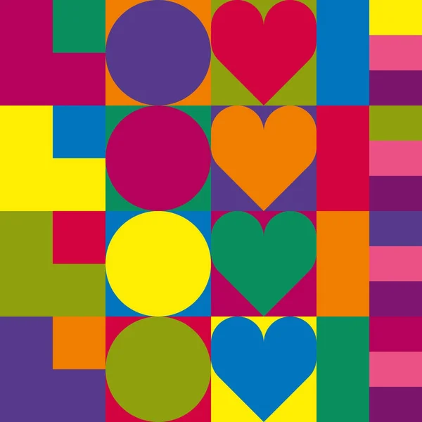 Tipografi Seviyorum Yaratıcı Sevgi Logo Geometrik Aşk Pop Art Resim — Stok Vektör