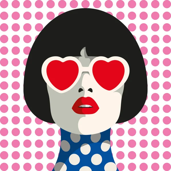 Femme Élégante Avec Des Lunettes Coeur Une Coupe Cheveux Bob — Image vectorielle