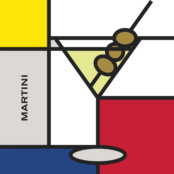 Cocktailglas Met Martini Cocktail Moderne Stijl Kunst Met Rechthoekige Kleurblokken — Stockvector