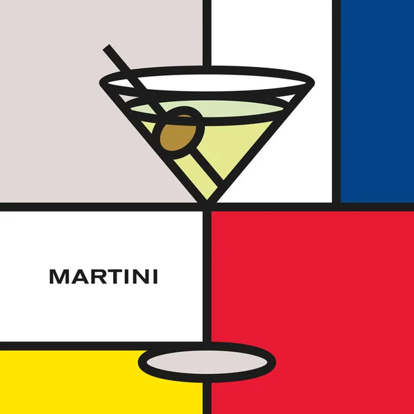 Kaca Koktail Dengan Koktail Martini Gaya Seni Modern Dengan Blok - Stok Vektor