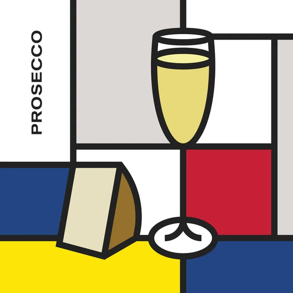Prosecco Glas Met Kaas Moderne Stijl Kunst Met Rechthoekige Vormen — Stockvector