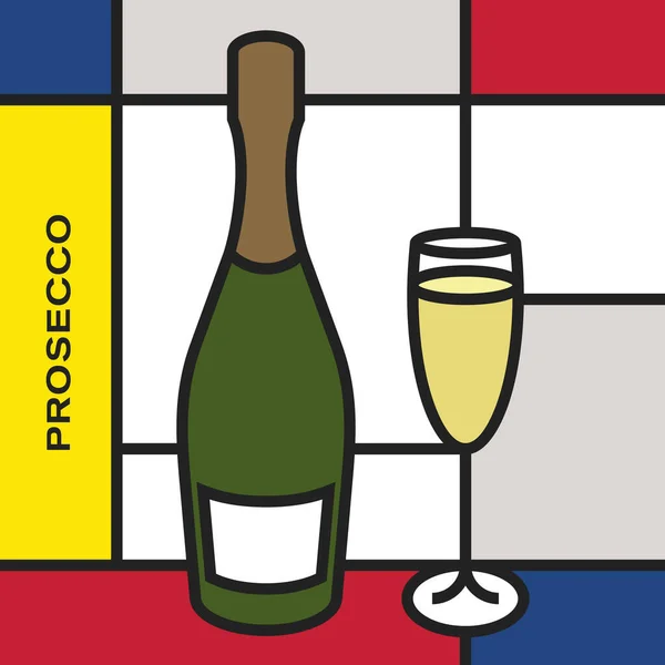 Prosecco Botol Dengan Prosecco Kaca Seni Modern Dengan Bentuk Persegi - Stok Vektor