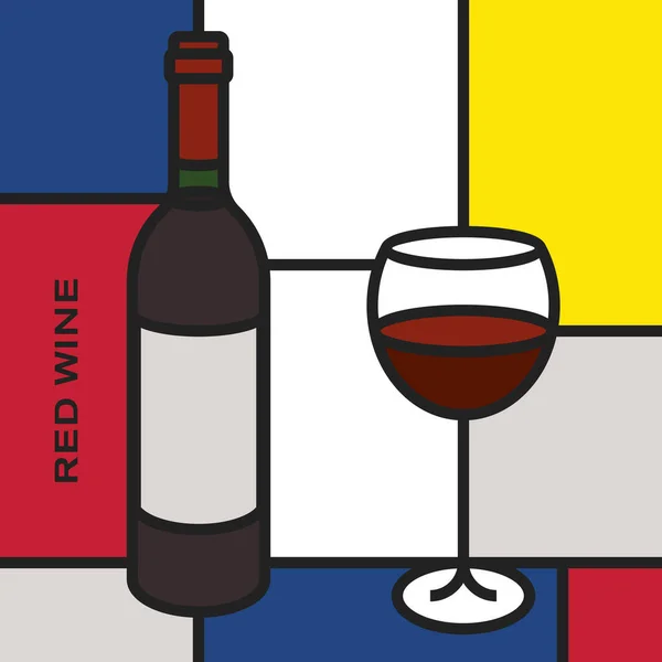 Garrafa Vinho Tinto Com Copo Vinho Tinto Arte Estilo Moderno —  Vetores de Stock