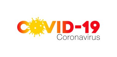 Covid-19 Coronavirus konsepti yazı tipi tasarım logosu, virüse maruz kalan karakterlerin bulaşıcı hastalıkları, tehlikeli virüs taşıyıcı illüstrasyonu