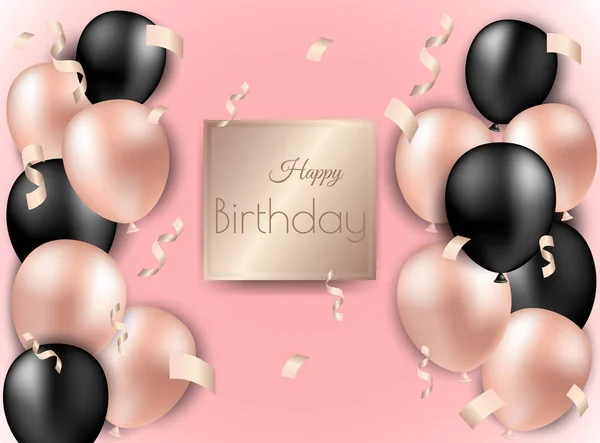 Cartão de felicitações de aniversário em tons realistas de preto e rosa . —  Vetores de Stock