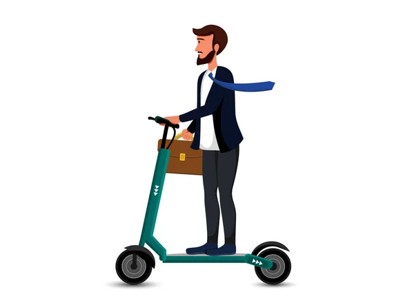 Homme d'affaires équitation scooter électrique illustration. Travailleur d'entreprise sur auto équilibrage personnage de bande dessinée de transport urbain . — Image vectorielle