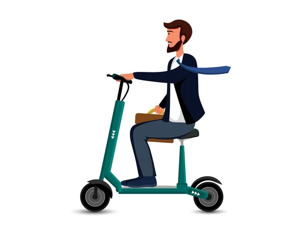 商人坐在电动车图上. 企业员工对自我平衡的城市交通是一个卡通人物。 穿着正式孤立服装的男人 — 图库矢量图片