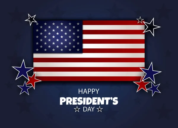Gelukkige Presidenten Dag achtergrond template. Badge met blauw lint bovenop Amerikaanse vlag. Vector — Stockvector