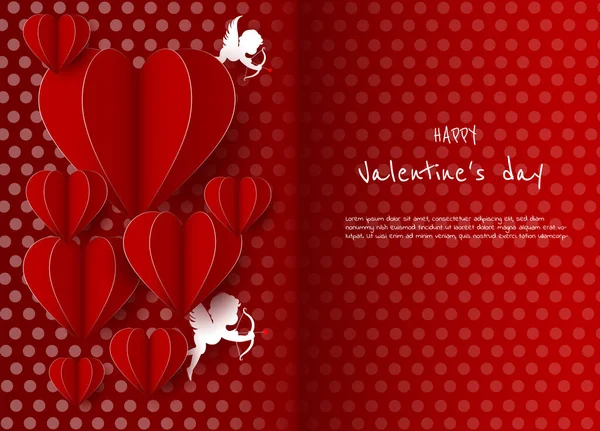 Feliz cartão de Dia dos Namorados com corações, pombas, cupidos e lugar para o seu texto — Vetor de Stock