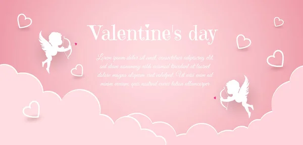 Bonne carte Saint-Valentin avec des cœurs, des cupides et un endroit pour votre texte — Image vectorielle