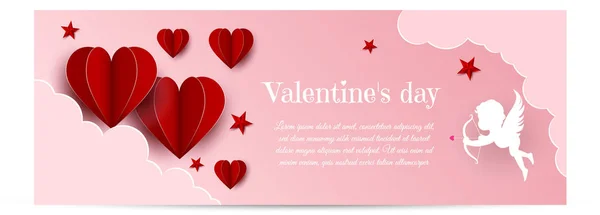 Glædelig Valentinsdag kort med hjerter, cupids og sted for din tekst – Stock-vektor