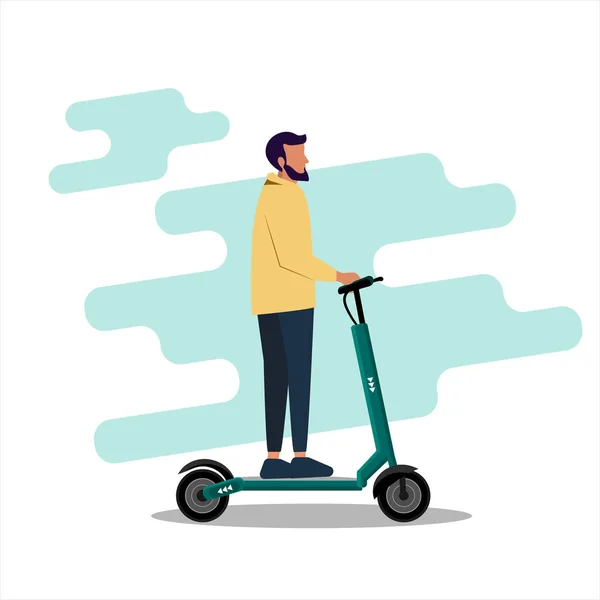 Young man rides an electric scooter modern design Ecology transport concept. Flat style — ストックベクタ