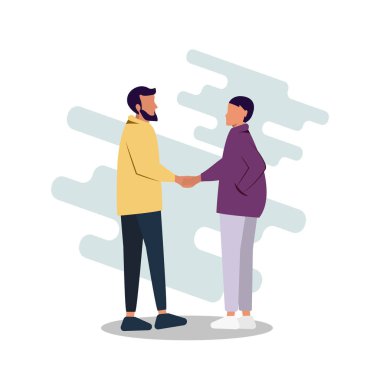 Vektör çizim karikatür erkek ve kız el sıkışan