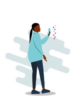 Seksi Afro-Amerikalı kadın selfie çekiyor. Vektör illüstrasyonu