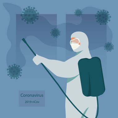 Kimyasal koruyucu giysi giyen adamlar. Coronavirus 2019-ncov kavramını korumak için kimyasallar püskürtüyorum. Mers-Cov Orta Doğu Solunum Sendromu Coronavirüs, Roman Coronavirüs 2019-ncov Konsepti