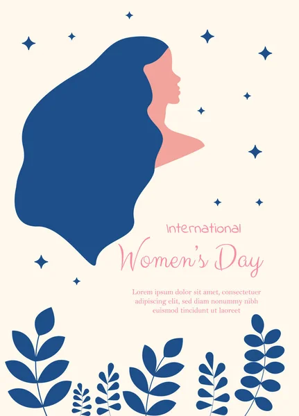Χαρούμενη Παγκόσμια Ημέρα της Γυναίκας στις 8 Μαρτίου σχεδιασμό φόντο. Εικονογράφηση του προφίλ προσώπου της γυναίκας με ρετρό στυλ μακιγιάζ. διάνυσμα. — Διανυσματικό Αρχείο