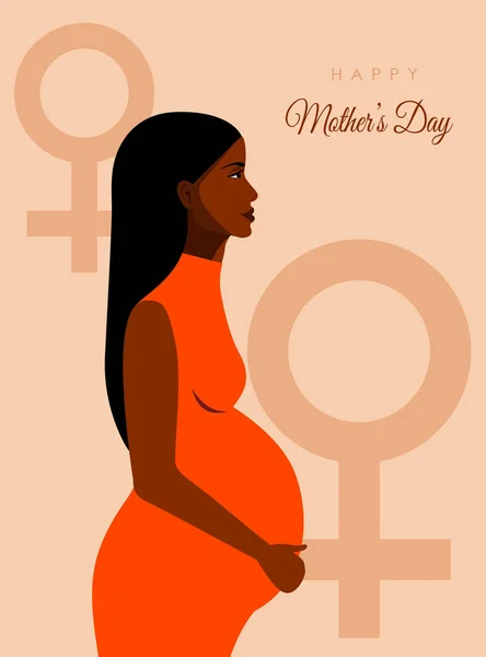 Belle afro femme enceinte dans le caractère du coeur — Image vectorielle