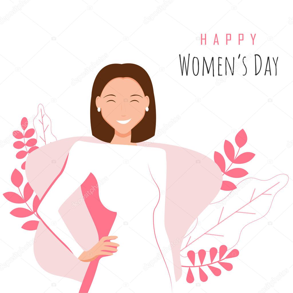 Happy International Women's Day on March 8th design background. Illustration of woman's face profile with retro style makeup. vector.