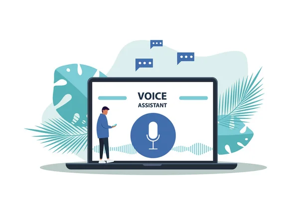 AI, Voice Assistant, Speech Driven Modern User Interface, Business Networks Konsep Desain - Stok Vektor