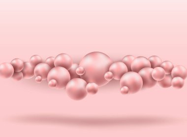Boş uzayda kaotik kürelerin soyut 3D görüntülemesi. Fütürist pembe arka plan. Kaotik yüzen kürelerle soyut kompozisyon. 3d oluşturma.
