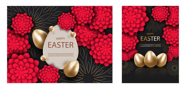 Vector Set Easter Illustrations Gold Black Abstract Texture Minimalistic Black — Stock Vector