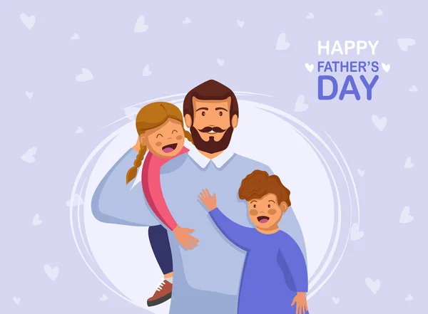 Fijne Vaderdag Cartoon Familie Personages Papa Zijn Kinderen Vieren Vaderdag — Stockvector